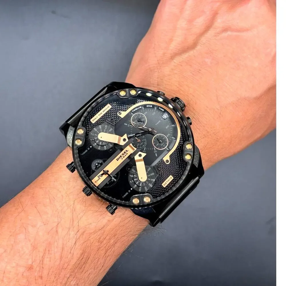 Diesel Mr Daddy 2.0 DZ7312 Black Rose Gold Dial Multi Time Zone Men's Watch